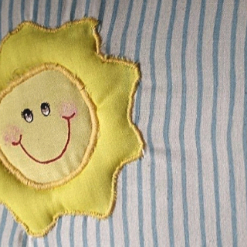 Nursery Pillow Cushion with Fluffy Sheep and Bright Sun appliques Eyelet trim - Picture 6 of 11